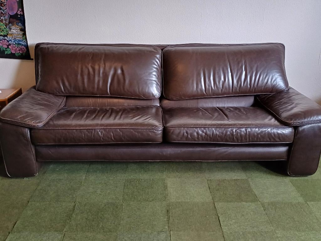 Lederen zetel (donkerbruin), Ophalen, Gebruikt, Driepersoons, 75 tot 100 cm
