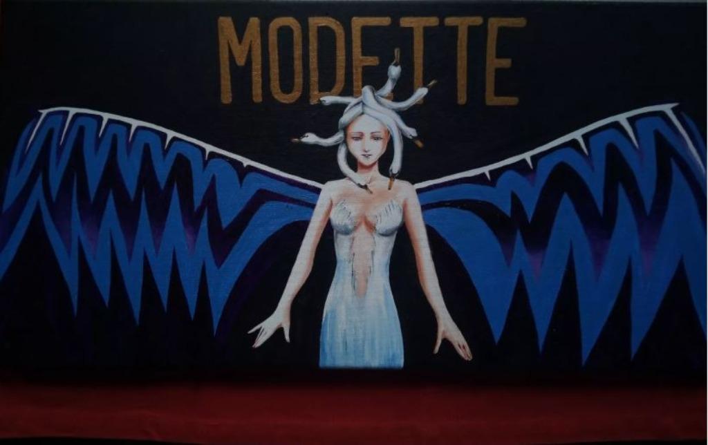 modern schilderij Medusa Modette zwaan, Antiek en Kunst, Ophalen