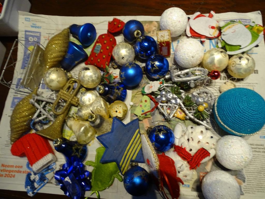 kerstversiering, ballen, bellen, stoffen kerstman vintage, Ophalen, Gebruikt