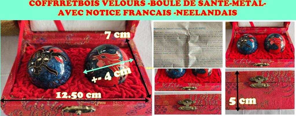 COFFRRET BOIS VELOURS -   2 BOULE DE SANTE-METAL-, Envoi, Comme neuf, Autres types