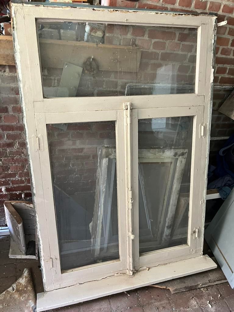 Houten raam vintage - enkel glas, Doe-het-zelf en Bouw, Ophalen, Gebruikt, 80 tot 120 cm, 160 cm of meer