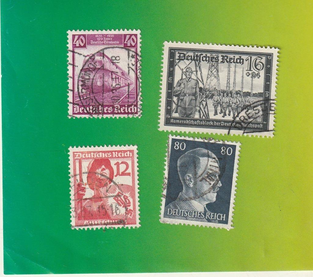lot de 4 timbres-poste d'Allemagne de la guerre, estampillés, Enlèvement ou Envoi, Empire allemand, Affranchi