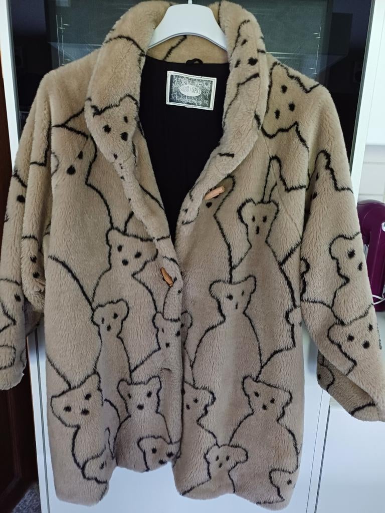 Pelsen jas kinderen, beige/zwart. Zwart gevoerd., Enlèvement, Comme neuf