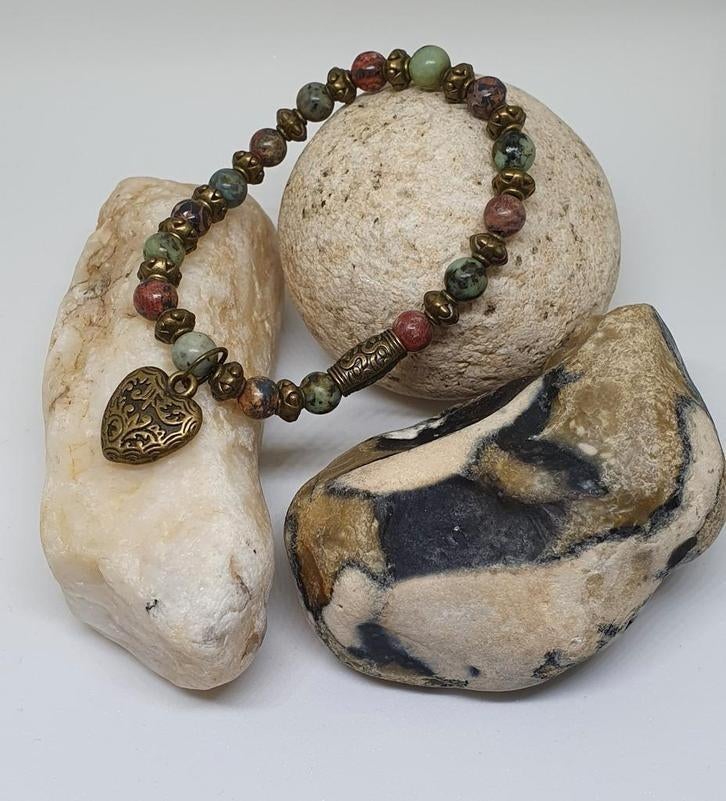 Handgemaakte armband met natuurstenen,nieuw, Ophalen of Verzenden, Nieuw, Bruin, Elastiek