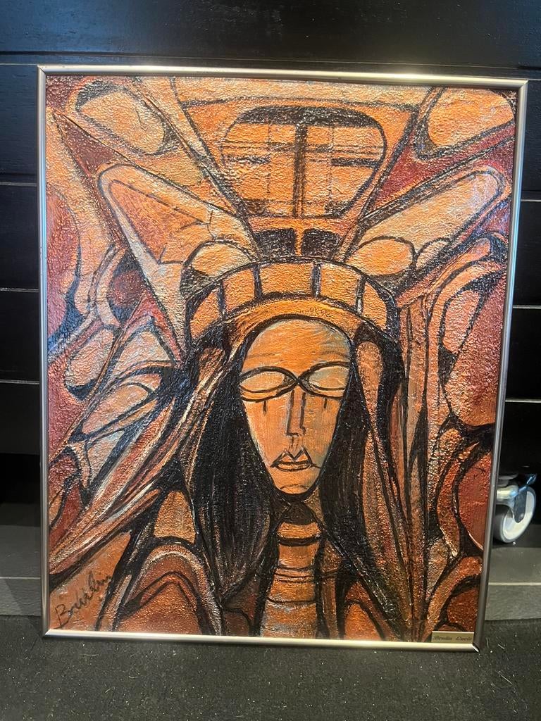 Schilderij kunst Lucie Brulin Aalst - masker Jezus, Enlèvement