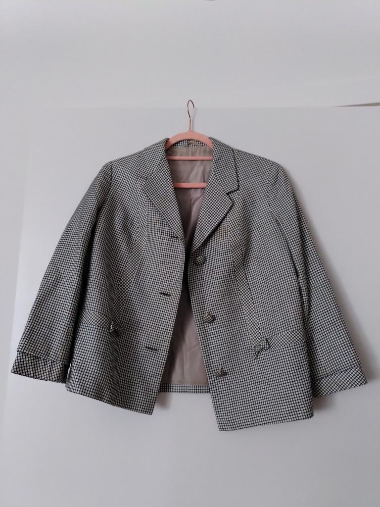 Vintage op maat gemaakt vestje zwart/wit geruit maat M/L, Enlèvement, Porté, Taille 38/40 (M), Blanc