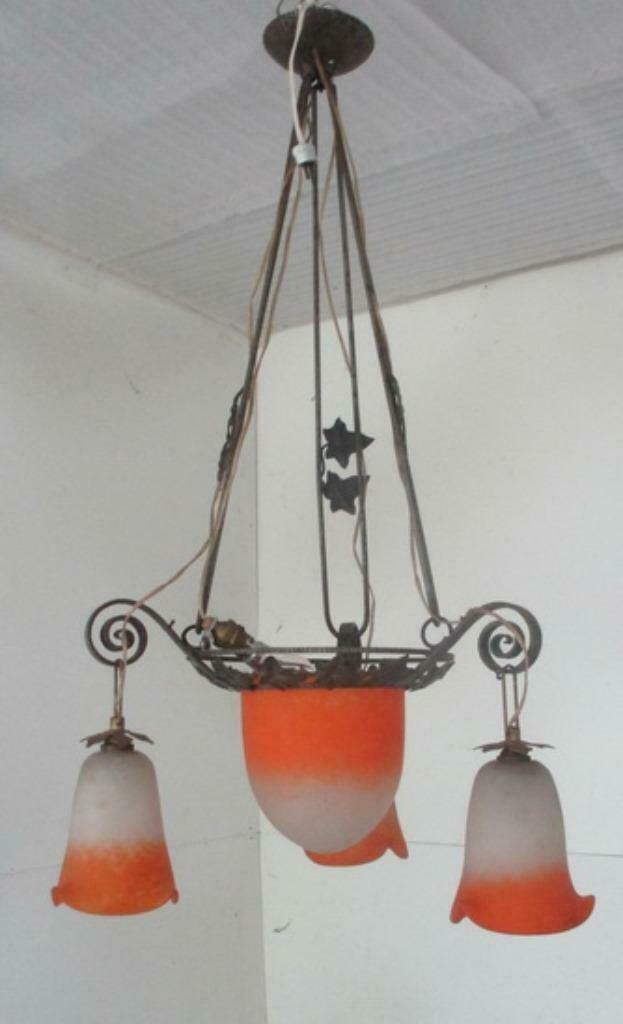 vintage pate de verre luster Rethondes coup & drie kappen, Antiek en Kunst, Ophalen