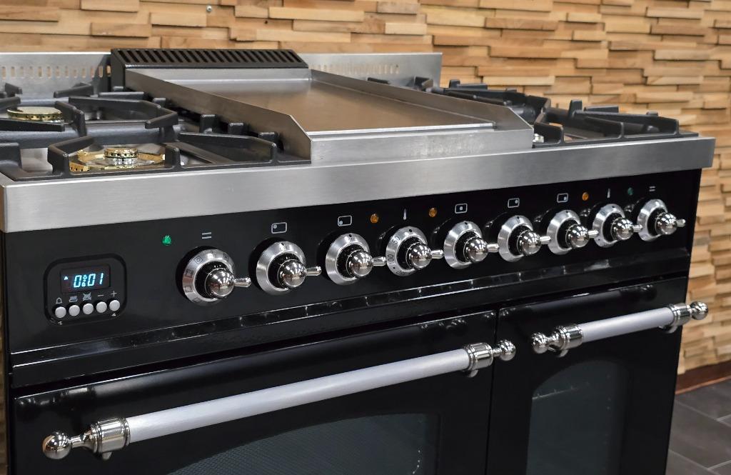 🔥Poêle Boretti de luxe 90 cm en acier inoxydable noir bril, Gaz, Classe énergétique A ou plus économe, Enlèvement ou Envoi, 85 à 90 cm