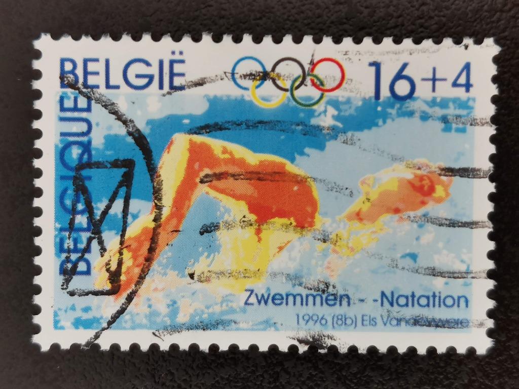 Belgie 1996 - sport - zwemmen - toeslagzegel, Ophalen of Verzenden, Gestempeld, Sport