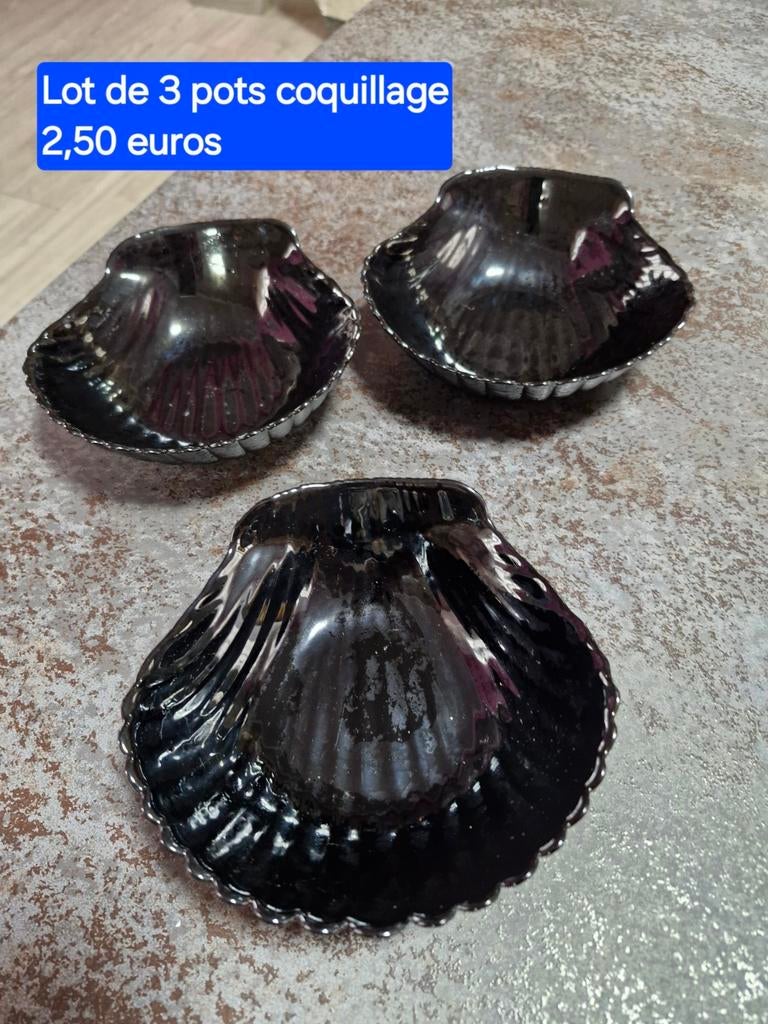 Lot de 3 pots coquillage noir, Antiquités & Art, Enlèvement ou Envoi