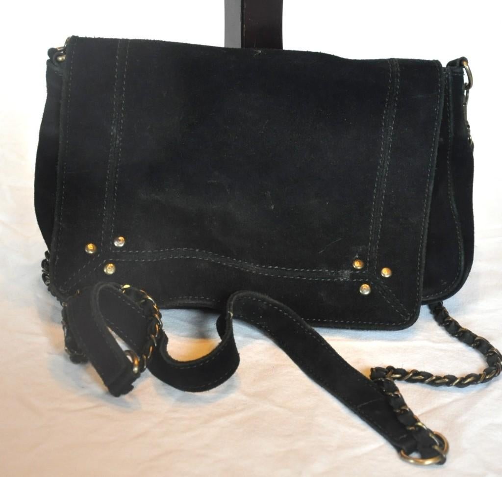 sac avec bandoulière en dain noir, Handtassen en Accessoires, Tassen | Schoudertassen, Gebruikt, Zwart, Ophalen of Verzenden