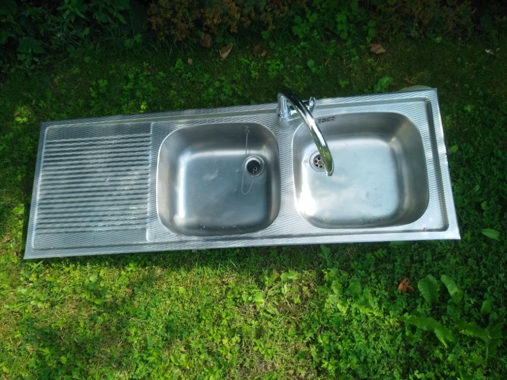 Dubbele pompbak, Ophalen, Zo goed als nieuw, Inox, Wastafel