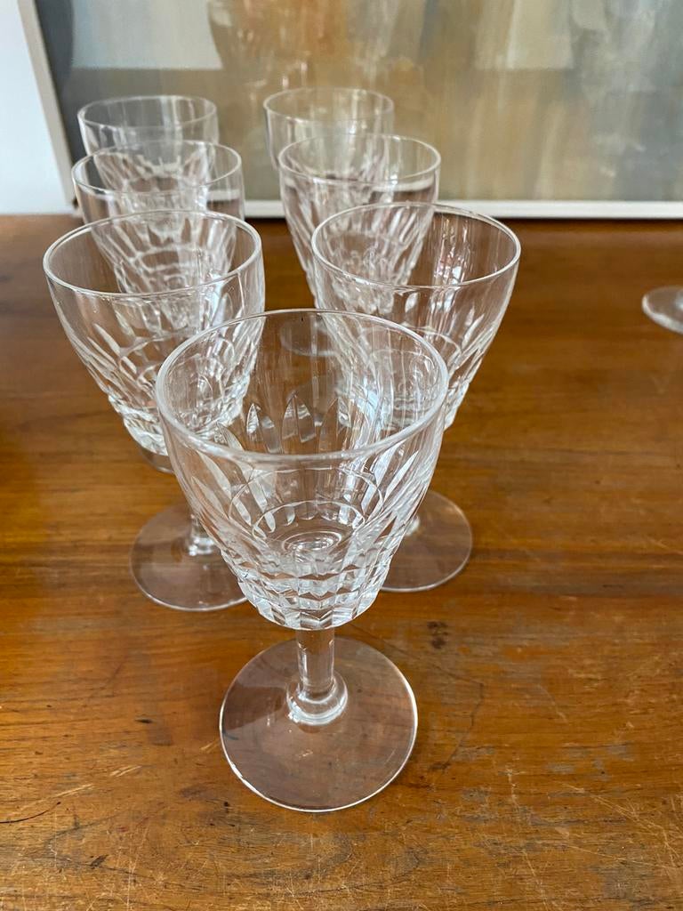 Lot de 7 verres à vin blanc en cristal Val Saint Lambert, Antiek en Kunst