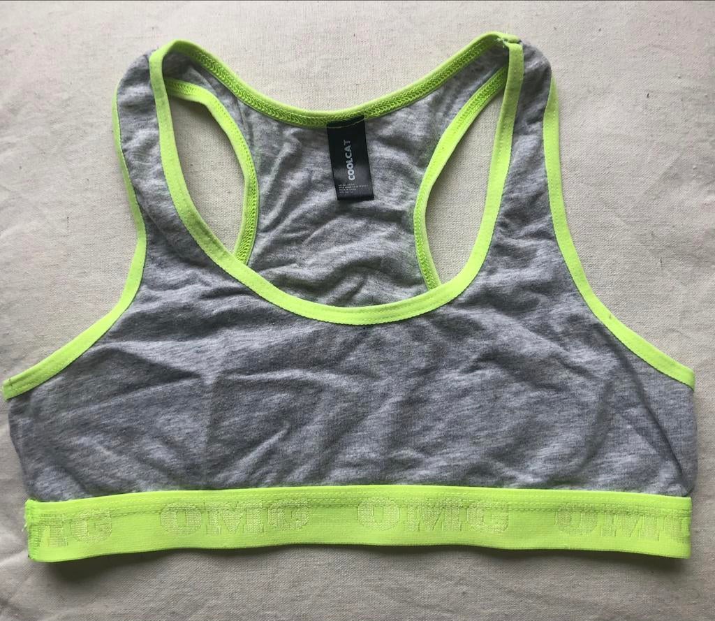 meisjes top Coolcat 146 152 grijs fluo geel topje beha, Gebruikt, Meisje, Ophalen of Verzenden, Overhemd of Blouse