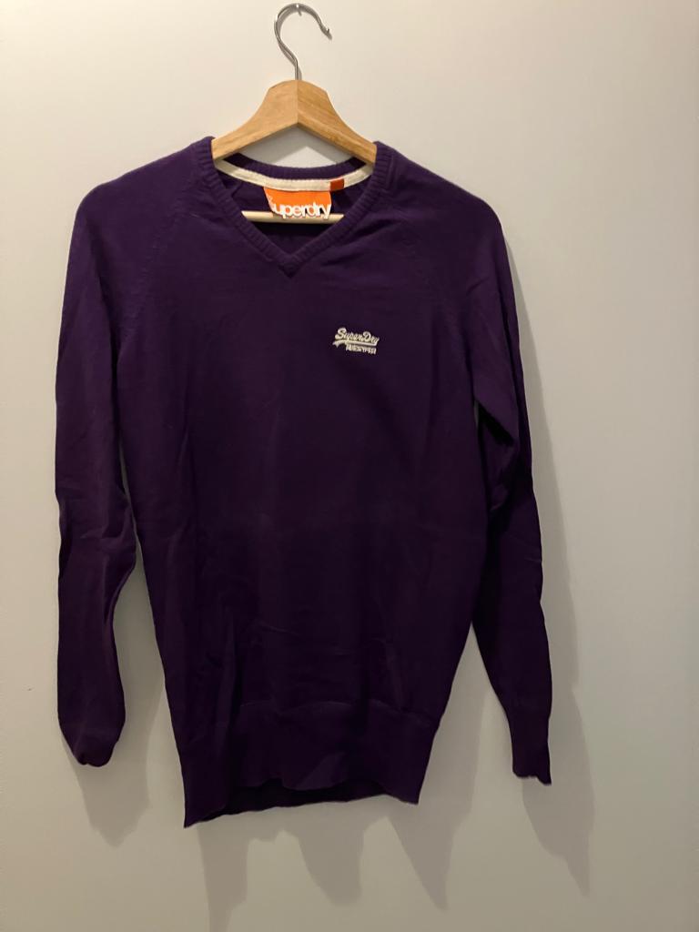 Paarse trui met V-hals Superdry, nieuw, Paars, Nieuw, Ophalen of Verzenden, Maat 46 (S) of kleiner