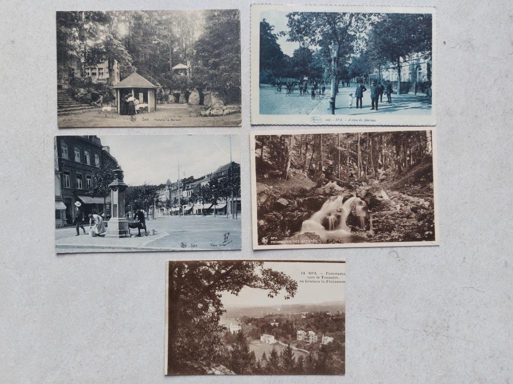 lot van 5 oude postkaarten van Spa, Verzenden