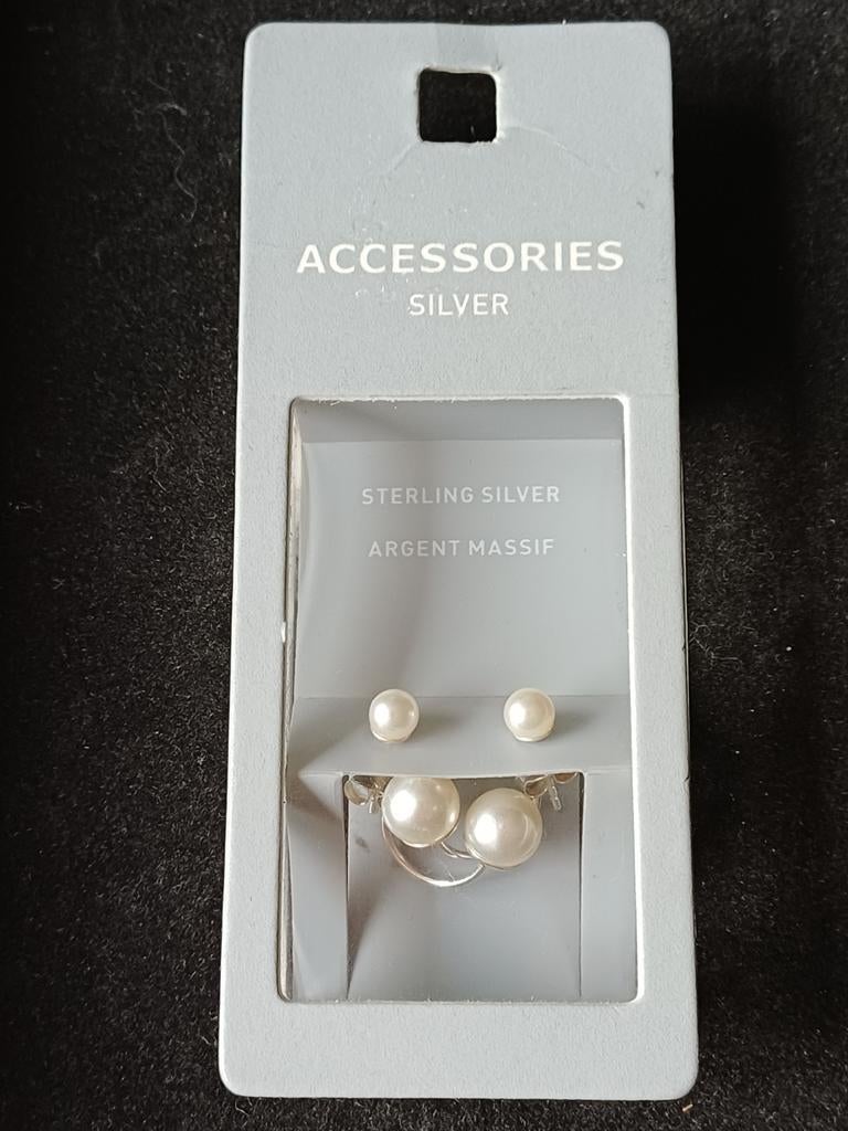 Superbes boucles d'oreilles en argent avec perles, neuves da, Enlèvement
