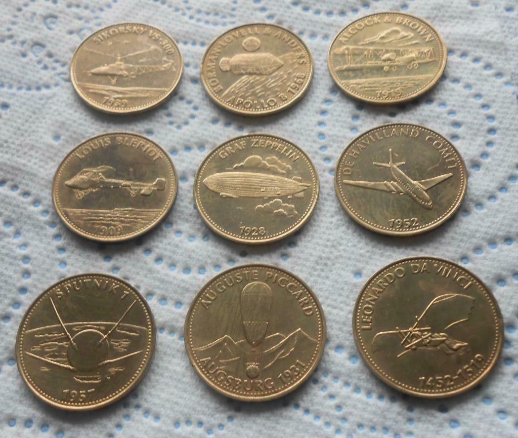 9 Shell luchtvaart penningen collectie 1969 - 1  euro stuk, Ophalen of Verzenden, Overige materialen