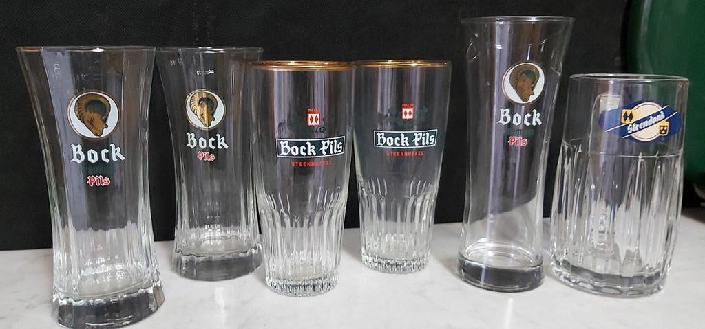 Bock pils glazen 5 stuks, Ophalen of Verzenden, Zo goed als nieuw, Palm