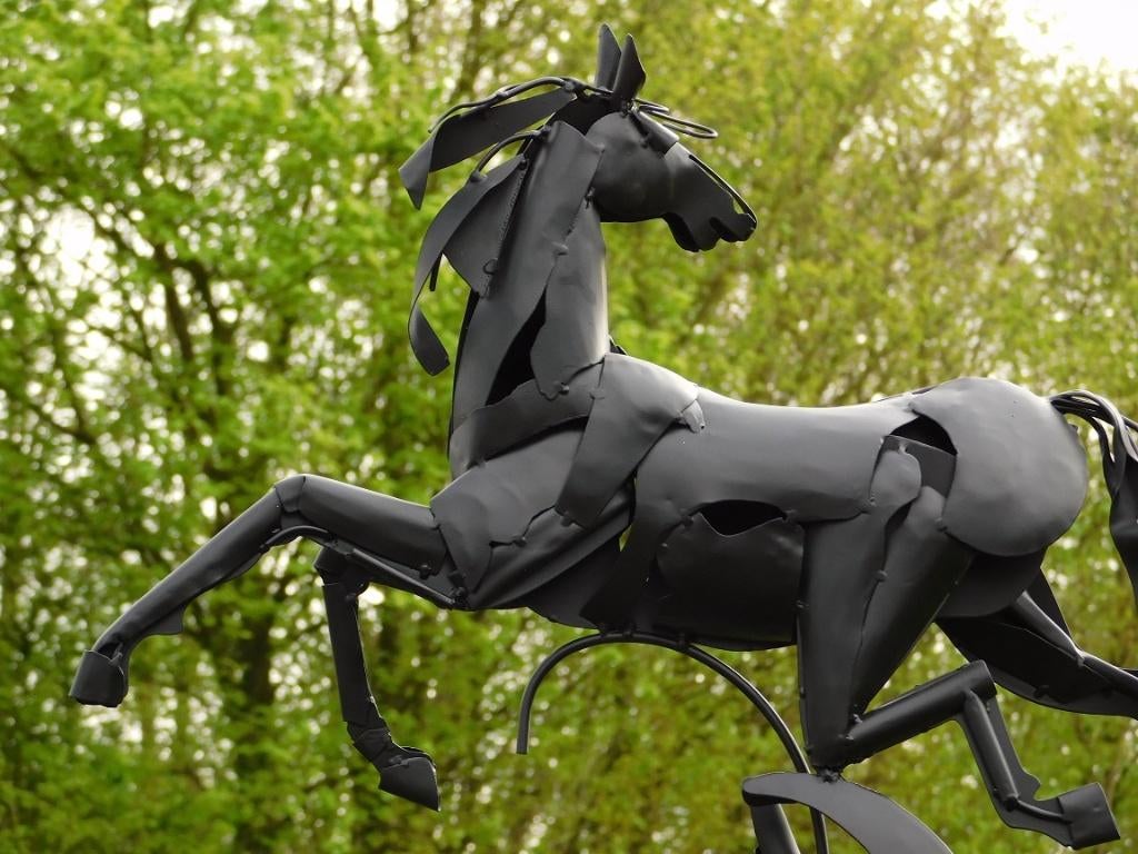 Abstract Beeld Paard - 70 cm - Zwart - Metaal, Tuin en Terras, Ophalen of Verzenden, Metaal, Abstract beeld
