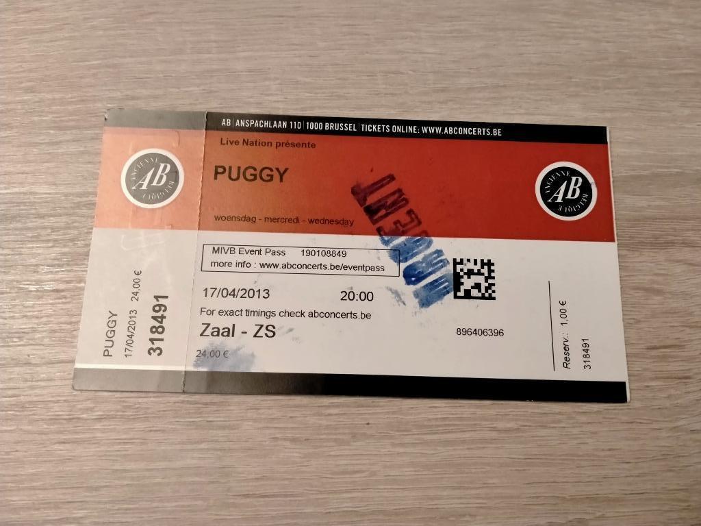 Ticket concert Puggy@AB Bruxelles 17 avril 2013, Enlèvement, Utilisé, Autres types
