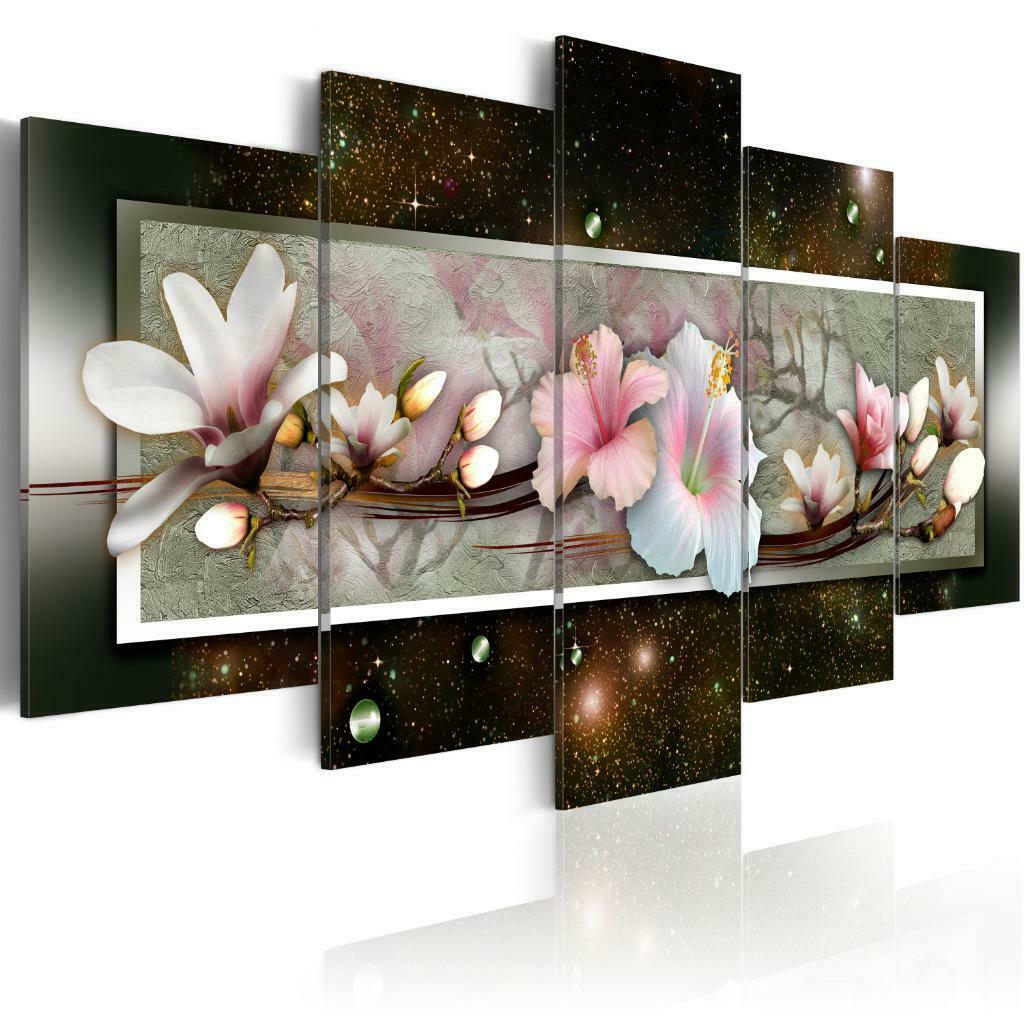 8 Magnolia Bloemen 5Luik Canvas Schilderij 200x100 in 2maten, Enlèvement ou Envoi