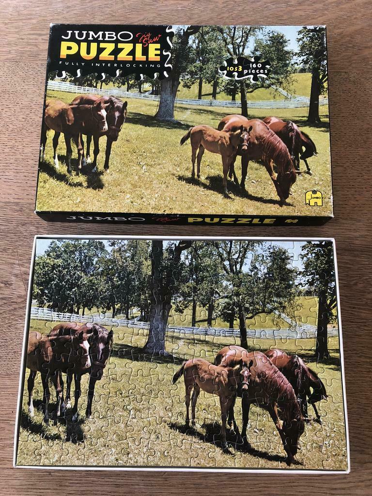 Vintage puzzel 160 st. Jumbo paarden, Ophalen, Minder dan 500 stukjes, Gebruikt, Legpuzzel