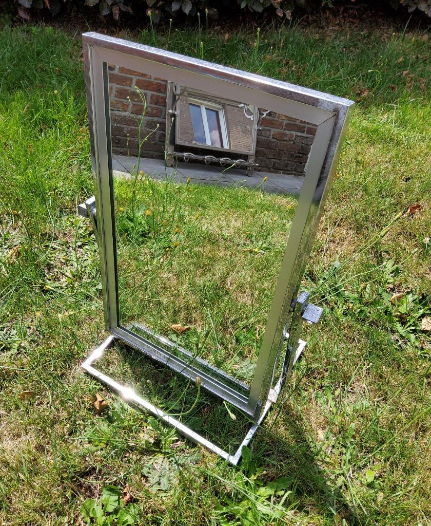 Miroir orientable en métal sur pied H 53 - B 32, Antiquités & Art, Enlèvement