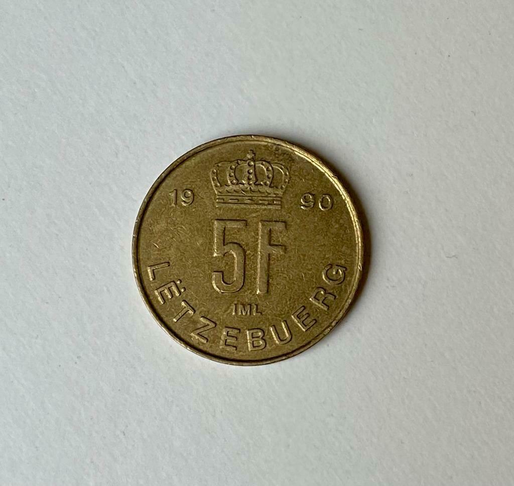 Muntstuk 5 Luxemburgse frank 1990, Ophalen of Verzenden, Overige landen, Losse munt