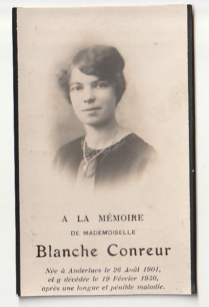 Décès Blanche CONREUR Anderlues 1901 - 1930 (photo), Verzenden, Bidprentje