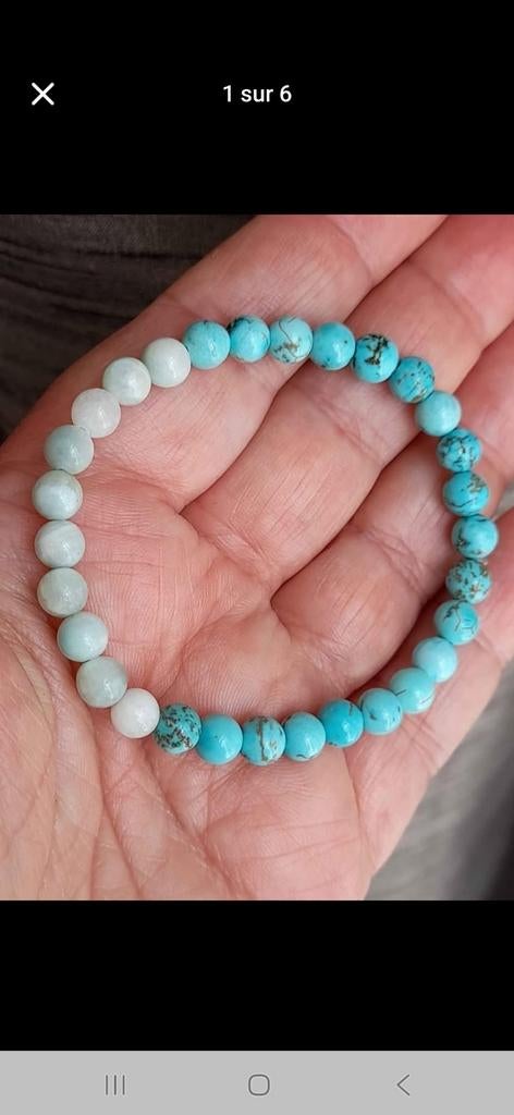 Elastische armband met turkoois en larimar, Handtassen en Accessoires, Edelstenen, Nieuw, Ophalen of Verzenden