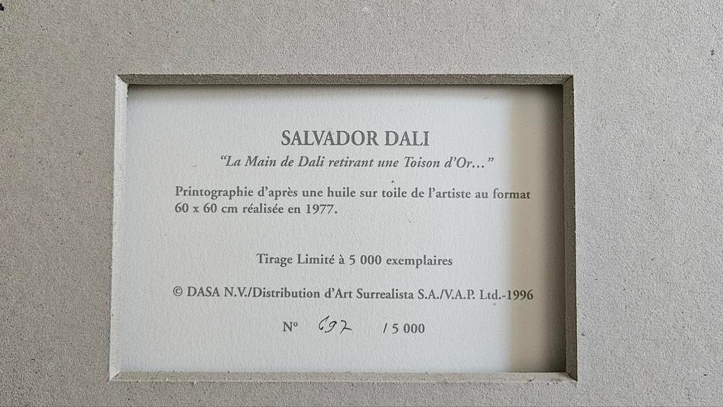 Lithographie Salvador Dali (1904-1989) - Main de Dali... (69, Antiquités & Art, Enlèvement