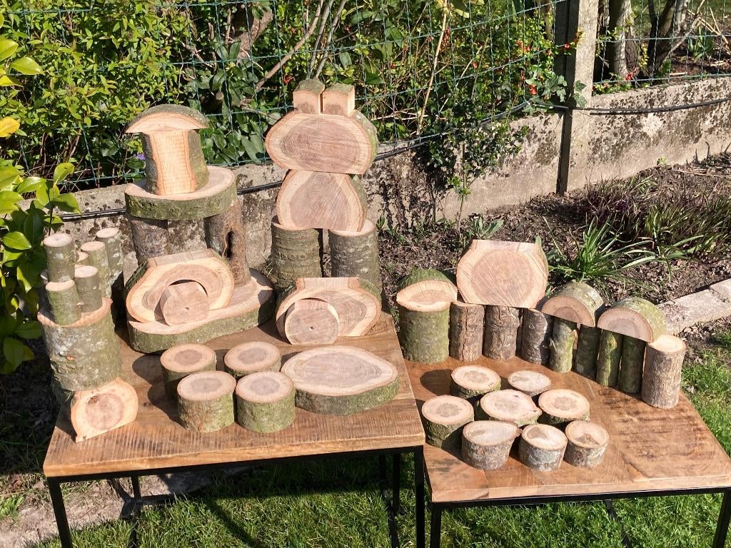 Set natuurlijk boomblokken (eik met schors) – 52 stuks, Kinderen en Baby's, Speelgoed | Houten speelgoed, Nieuw, Overige typen