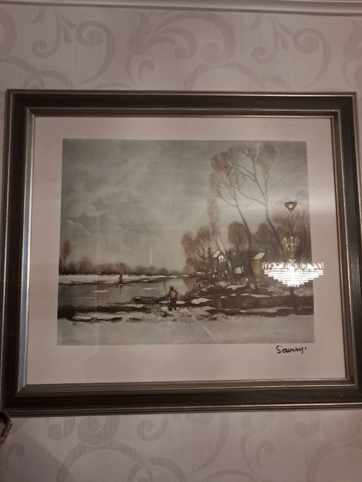 Albert Saverys Winters rivierlandschap., Antiquités & Art, Enlèvement, Encadré