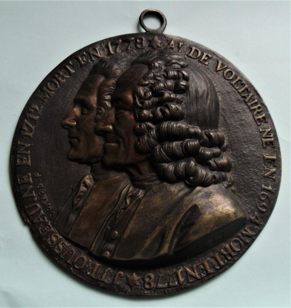 Grote penning J.J.Rousseau en Voltaire - brons (gepatineerd), Verzenden, Brons