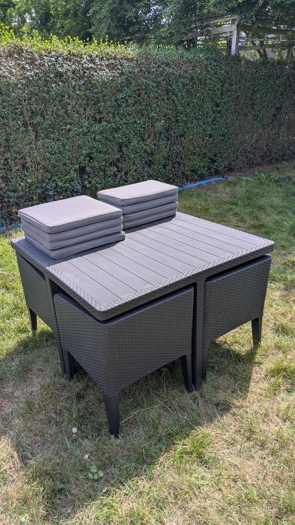 Keter tuinset Columbia met 4 stoelen en kussens, Tuin en Terras, Ophalen, Kunststof, Tuinset