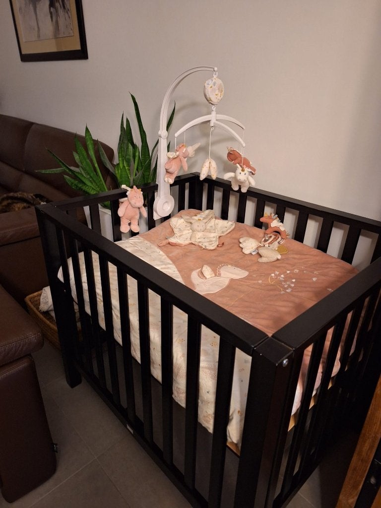 Babypark zwart, Ophalen, Gebruikt, Rechthoekig, In hoogte verstelbaar