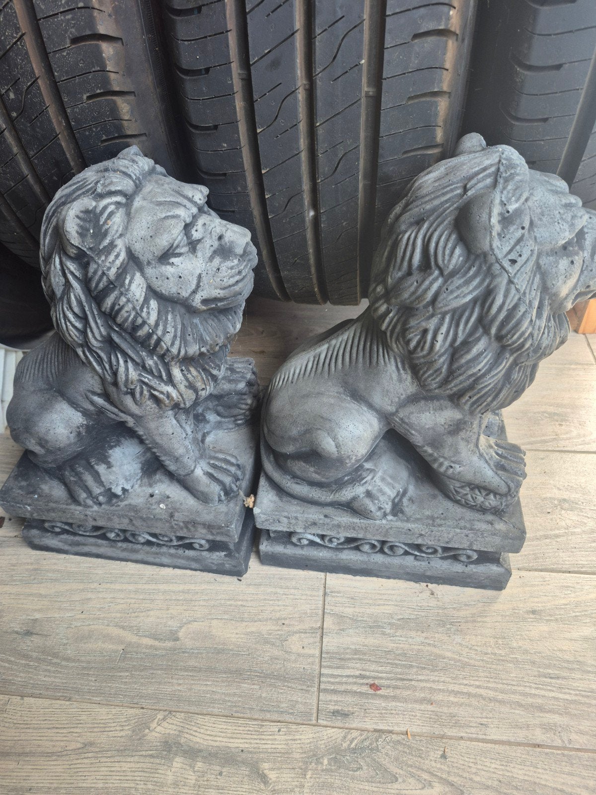 2 Betonnen leeuwtjes, Tuin en Terras, Tuinbeelden, Ophalen