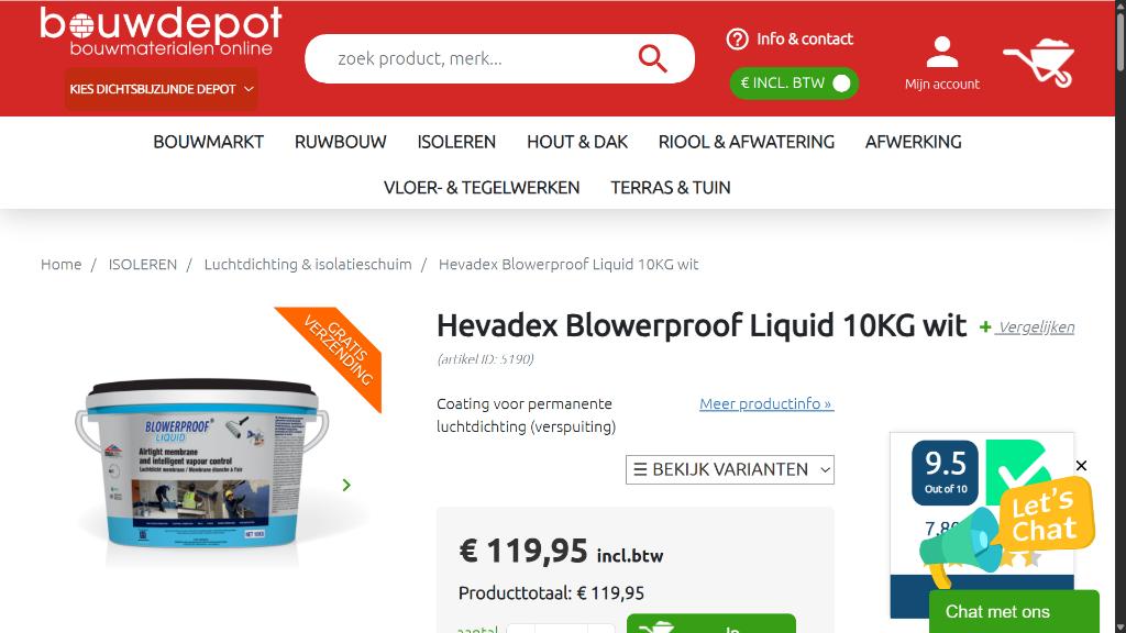 Hevadex Blowerproof Liquid 10KG luchtdicht membraan, Bricolage & Construction, Bricolage & Rénovation Autre, Comme neuf, Enlèvement
