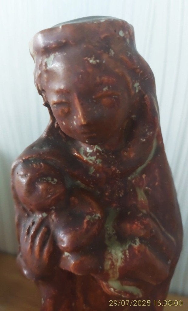 Pauwels Achiel keramiek sculptuur Maria en kind, Statue, Enlèvement ou Envoi, Patiné, Pierre ou céramique