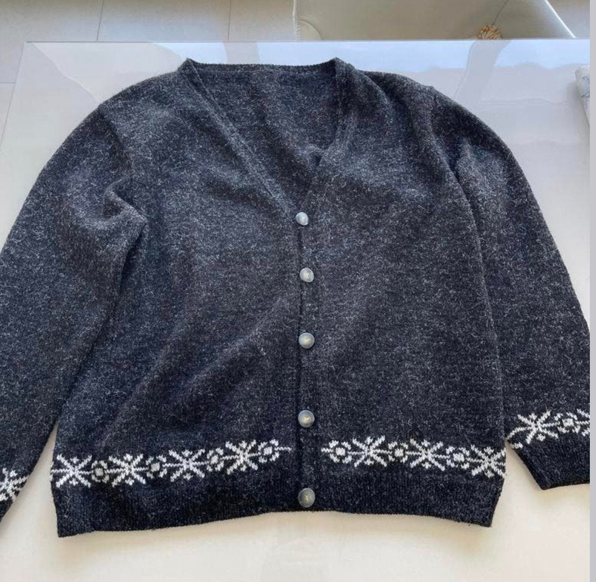 Unieke Vintage YSL Jaren 70 Gebreide Wollen Gilet kersttrui, Kleding | Heren, Ophalen of Verzenden, Zo goed als nieuw, Grijs