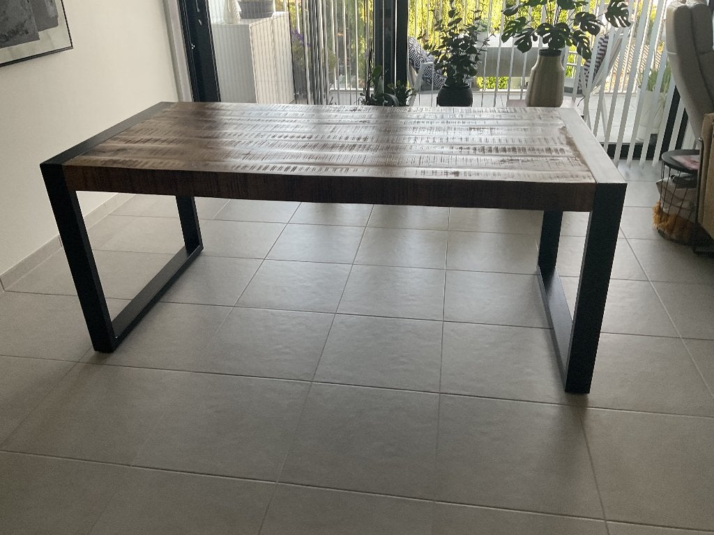 tafel, Huis en Inrichting, Tafels | Eettafels, Zo goed als nieuw, Vijf personen of meer, Industrieel, Rechthoekig