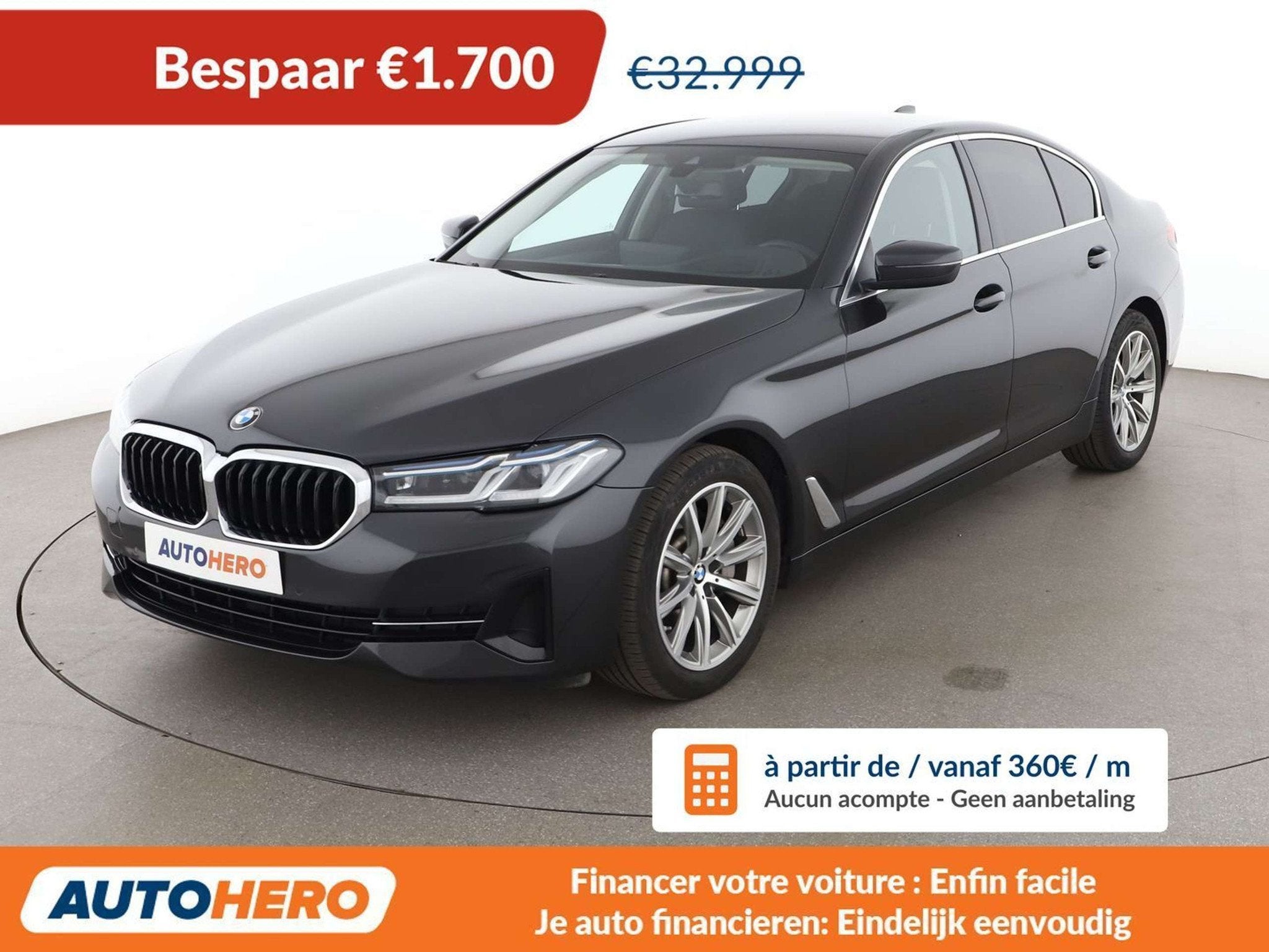 BMW 5 Serie 530 530i Mild-Hybrid xDrive (bj 2022, automaat), Auto's, Gebruikt, Leder, Lichtsensor, Zilver of Grijs