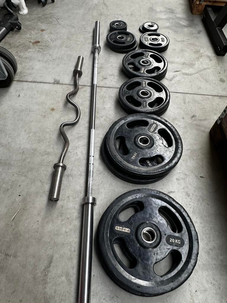 147,5kg Olympische Gewichten ,Barbell 220cm ,Ezstang, Sport en Fitness, Fitnessmaterialen, Ophalen, Gebruikt, Halterschijven