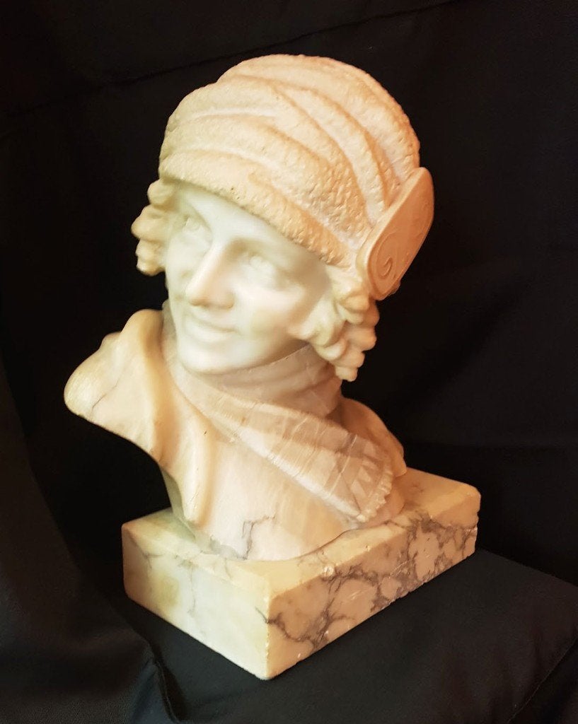 Buste Art Deco alabaster ., Ophalen, Natuurlijk materiaal, Art deco, Buste