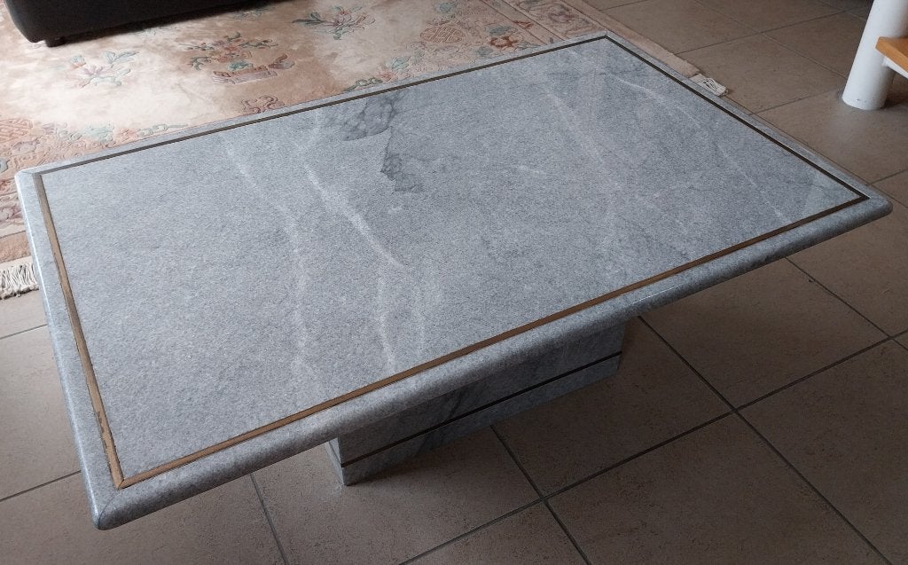 Table de salon + table d'appoint en granit fini en laiton., Enlèvement