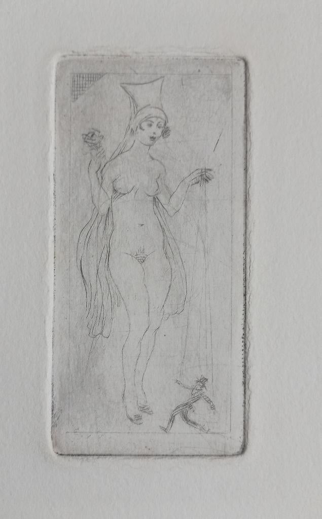 Edmond Van Offel ets 'Poesjenel' ca 1905 atelierstempel, Verzenden, Ets, Ingelijst