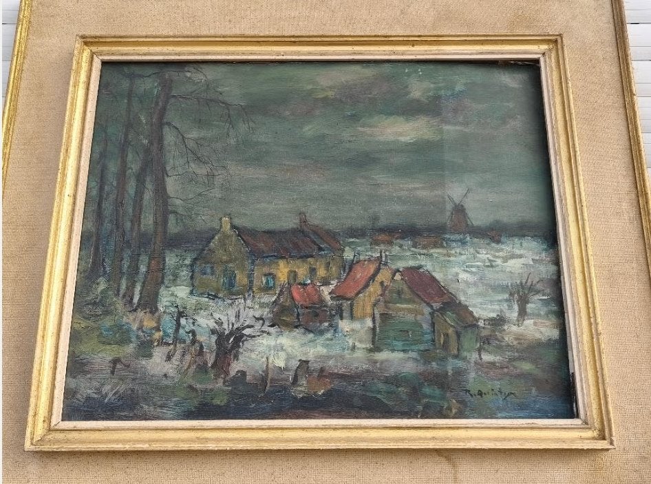 Huile sur panneau paysage signe robert quintyn, Antiquités & Art, Art | Peinture | Classique, Enlèvement ou Envoi, Paysage, Panneau