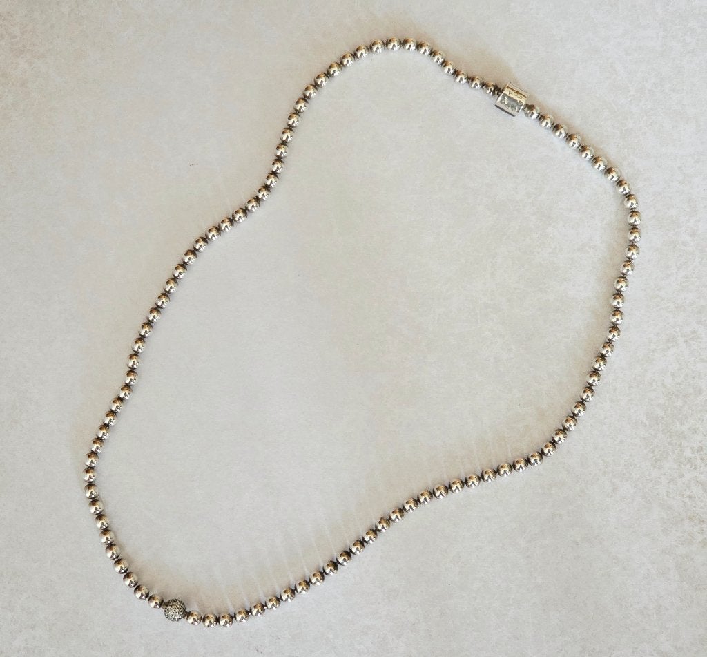 ZILVEREN PANDORA BOLLETJES KETTING, Handtassen en Accessoires, Kettingen, Ophalen, Gebruikt, Zilver, Met strass