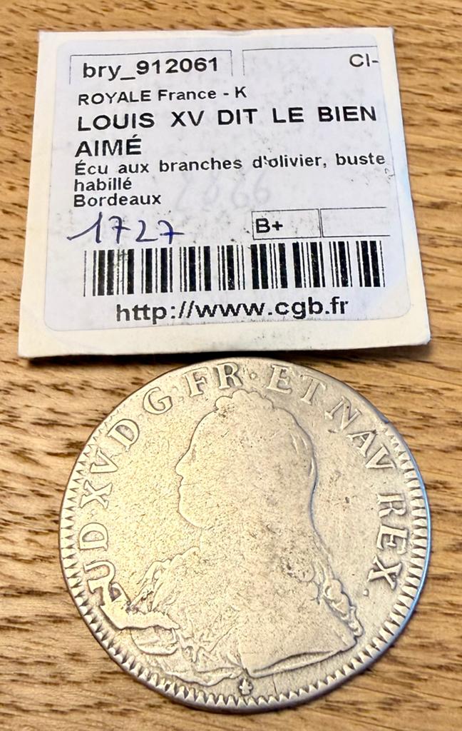 Ecu 1727 K Louis XV argent, Enlèvement ou Envoi, Argent